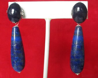 Pair of Vintage Lapis Lazuli & Sterling Silver Screw Back Earrings