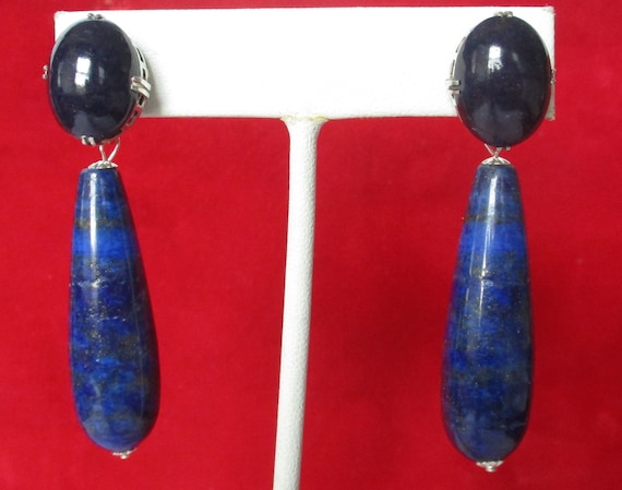 Pair of Vintage Lapis Lazuli & Sterling Silver Screw Back Earrings