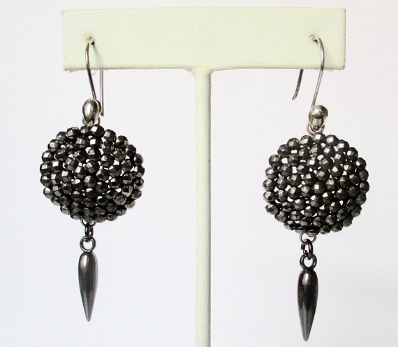 Pair of Antique Cut Steel 2 1/2-Inch Earrings/Boho