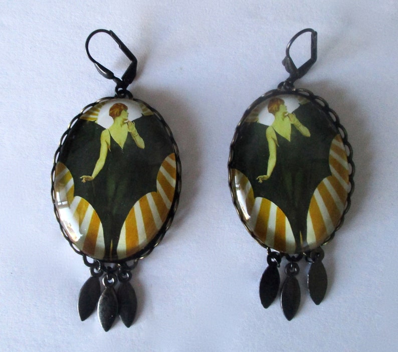 Pair of Art-Deco 3-Inch Earrings/Boho/Steampunk image 6