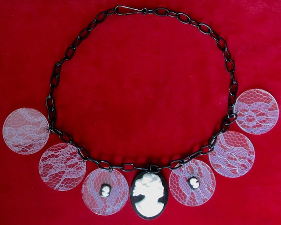 Vintage Celluloid & Lucite Cameo Choker/Necklace/Boho/Shabby Chic