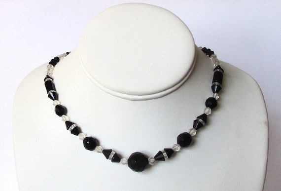 17-Inch Art-Deco French Jet & Crystal Necklace