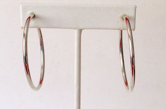 Pair of Vintage 1 3/4-Inch  Sterling Silver Skinny Hoop Earrings