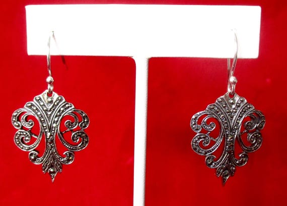 Pair of Vintage Brandt  Sterling Silver & Marcasite Earrings