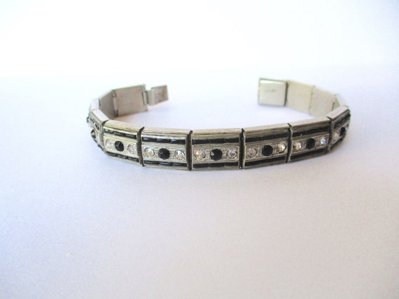 Antique Art Deco Rhodium-Plated & Paste Bracelet/… - image 2