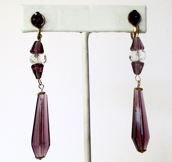 Pair of Deco Amethyst Crystal Screw Back Earrings