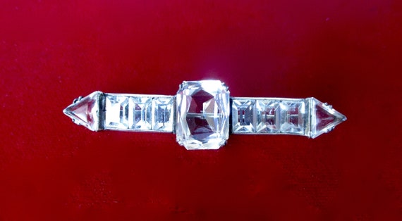 Antique Art-Deco Sterling Silver & Clear Paste Pin/Brooch