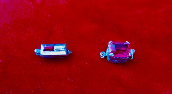 Vintage (2) Sterling Silver - Red Paste - Clear Paste - Single Strand Jewelry Catches