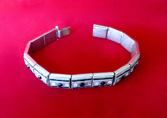 Antique Art Deco Rhodium-Plated & Paste Bracelet/… - image 5