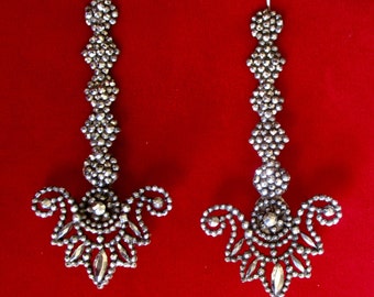 Pair of Antique Georgian 3 1/2 Inch Chandelier Cut Steel Earrings