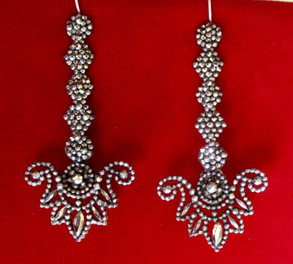 Pair of Antique Georgian 3 1/2 Inch Chandelier Cut Steel Earrings
