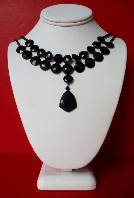 Antique Victorin Vauxhall Glass Black Mourning Necklace/Gothic/Steampunk/Boho