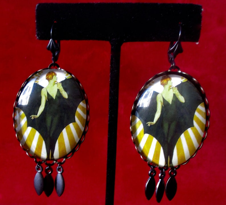 Pair of Art-Deco 3-Inch Earrings/Boho/Steampunk image 1
