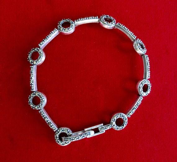 Vintage Sterling Silver & Marcasite Bracelet - image 1