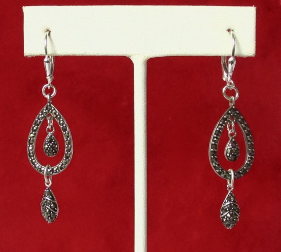 Pair of Vintage 2-Inch Sterling Silver & Marcasit… - image 3