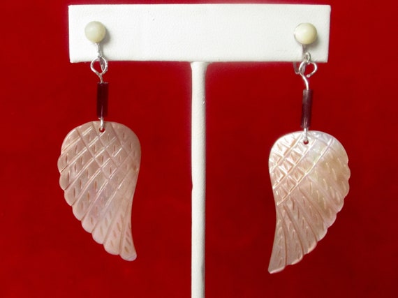 Pair of Vintage Mother-of-Pearl Screw Back Wing E… - image 1