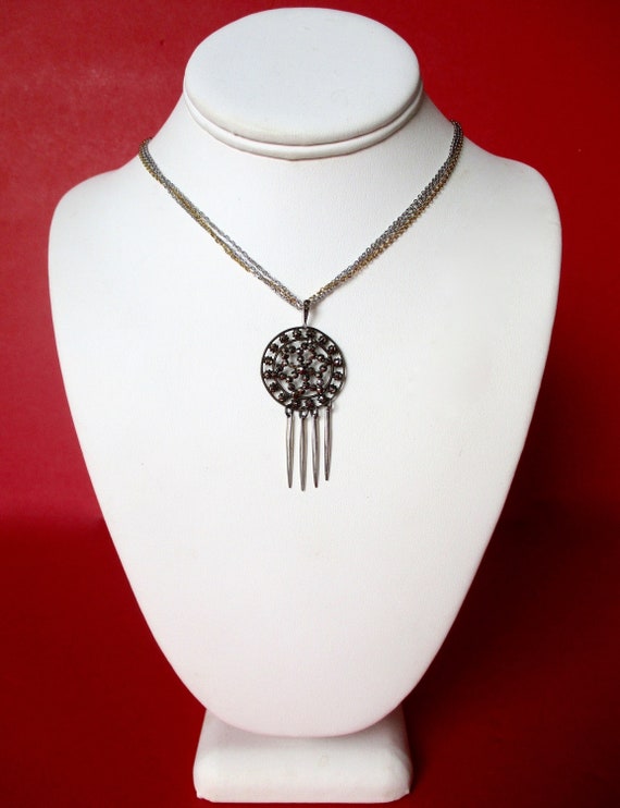 Antique Cut Steel Pendant Necklace/Shabby Chic/Hippie/Boho