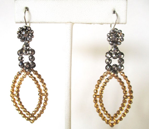 Pair of Vintage Cut Steel & Brass Earrings
