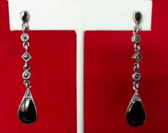 Pair of Vintage Sterling Silver - Black Onyx - Marcasite Earrings