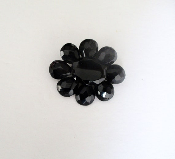 Antique French Jet (Black Glass) Flower Pin/Brooch - image 2