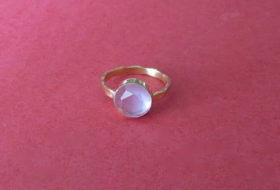 Chalcedony Ring Set in Vermeil With a Hammered Band