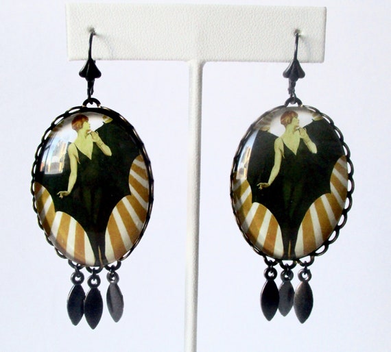 Pair of Art-Deco 3-Inch Earrings/Boho/Steampunk - image 3