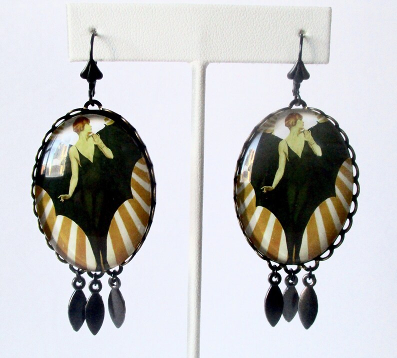 Pair of Art-Deco 3-Inch Earrings/Boho/Steampunk image 3