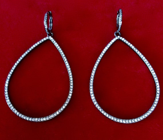 Pair of Vintage Gunmetal-Color 3-Inch Micro-Pave … - image 3