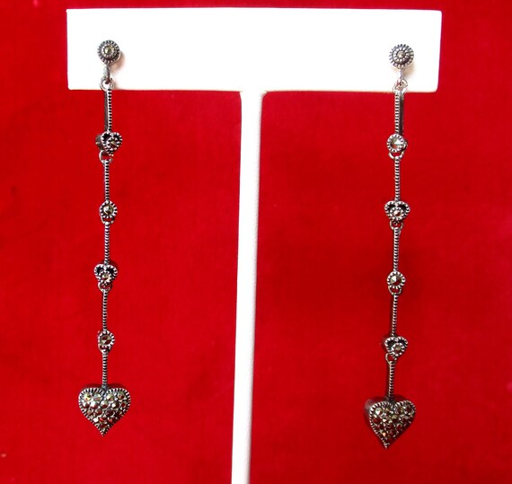Pair of Vintage Sterling Silver & Marcasite Long Drop/Dangle Earrings/Boho/Hippie Steampunk