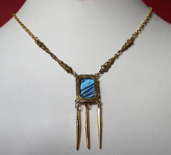 Vintage Brass & Butterfly Wing Necklace/boho/Shabby Chic/Hippie