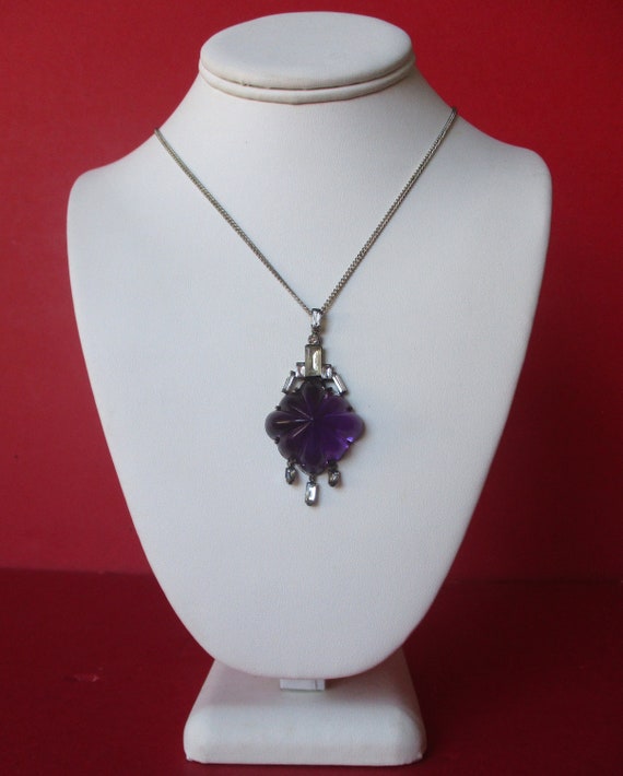 Art-Deco Amethyst Paste & Sterling Silver Necklac… - image 3