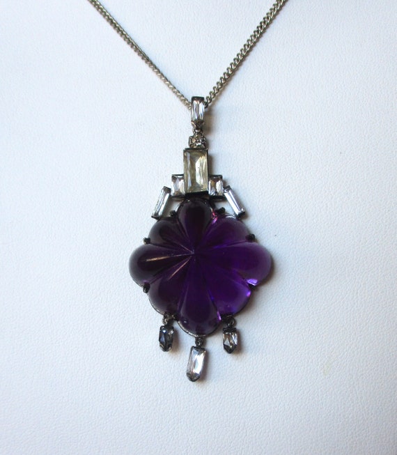 Art-Deco Amethyst Paste & Sterling Silver Necklac… - image 6