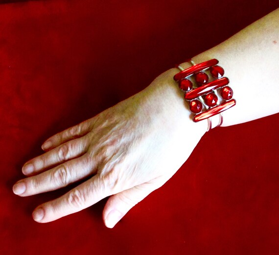 Antique Red Vauxhall Glass Bangle Bracelet - image 3