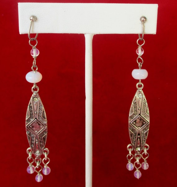 Pair of Vintage Sterling Silver & Moonstone Screw Back Earrings