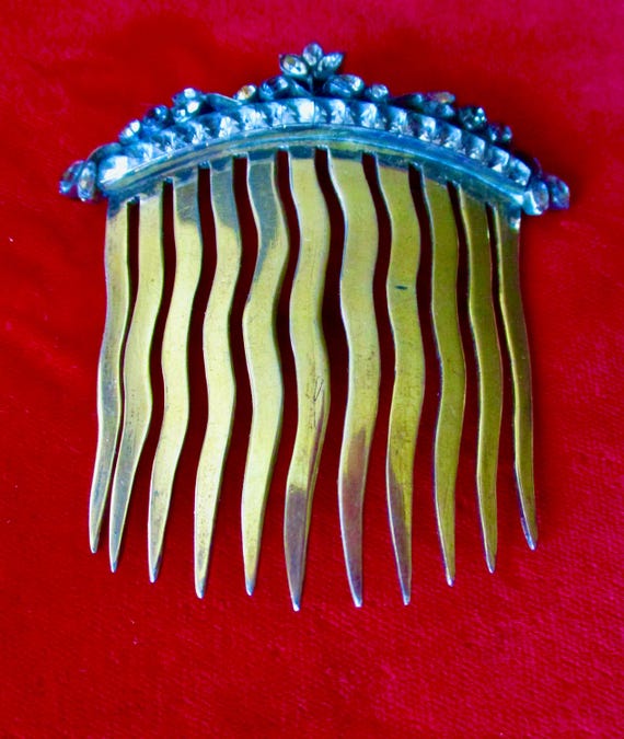 Rare Antique Georgian Era Brass & Paste Stone Hair Comb