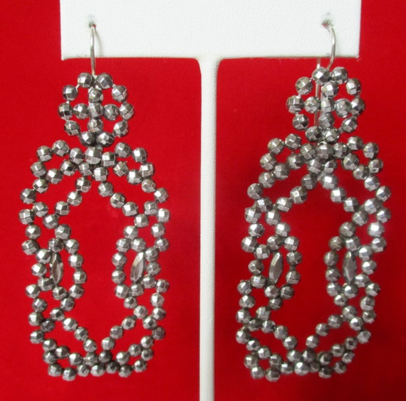 Pair of Large Antique 3.25-Inch Cut Steel Earrings - image 1