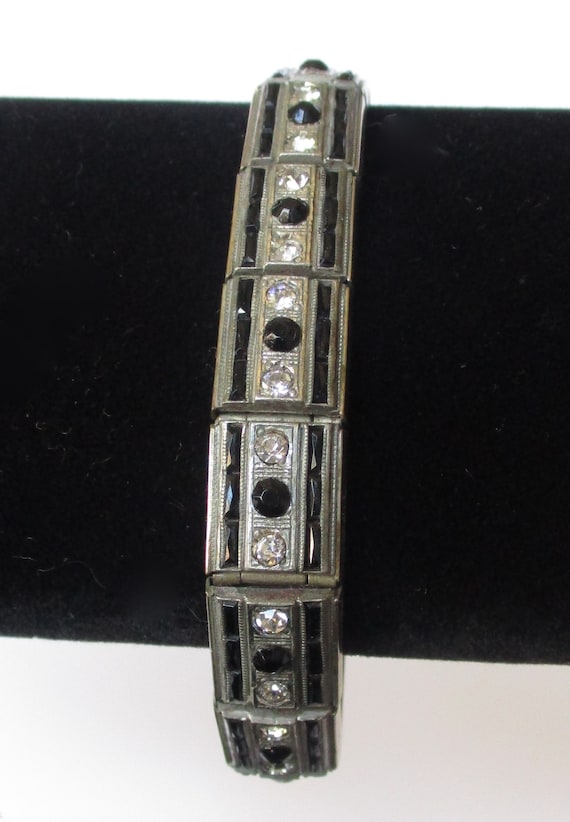 Antique Art Deco Rhodium-Plated & Paste Bracelet/… - image 1