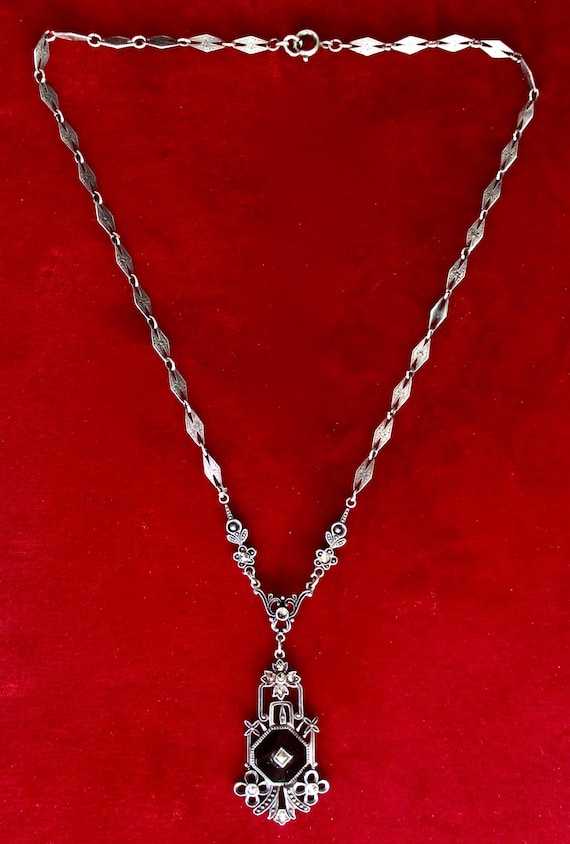 Antique Sterling Silver - Black Onyx - Marcasite Choker/ Necklace/Boho/Steampunk