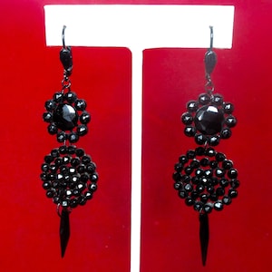 Pair of Victorian-Era French Jet (black glass) 3 1/2-Inch Earrings