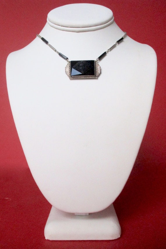 Antique Art-Deco Black Glass Lady Necklace/Boho/Steampunk/Hippie