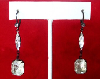 Pair of Vintage Classic 2-Inch Clear Crystal Earrings