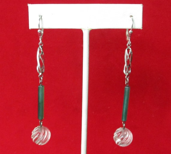 Pair of Vintage Deco Crystal & Sterling Silver  Earrings from the 1930's
