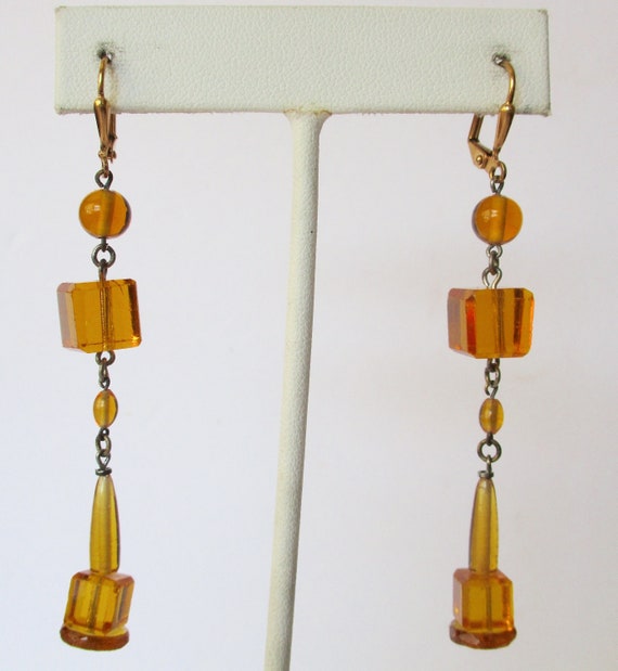 Antique Art-Deco 3-Inch Topaz Yellow Crystal Earr… - image 1