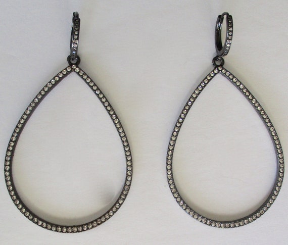 Pair of Vintage Gunmetal-Color 3-Inch Micro-Pave … - image 4