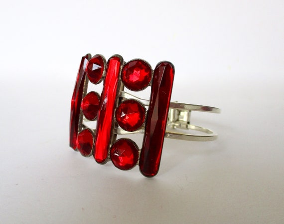 Antique Red Vauxhall Glass Bangle Bracelet - image 1