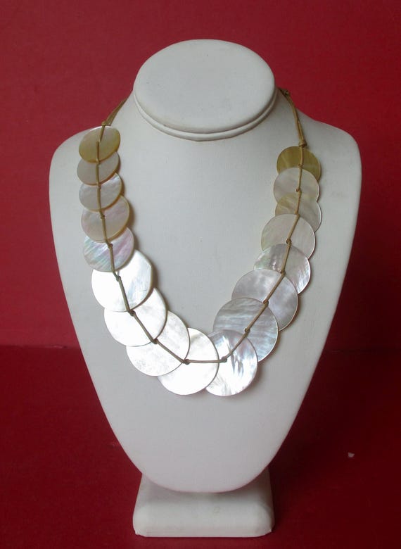 Vintage Mother-of-Pearl 18 Disc Necklace/Boho/Hippie/Wedding