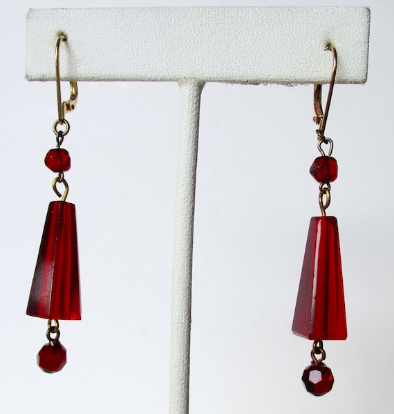 Pair of Vintage Deco Red Crystal Earrings