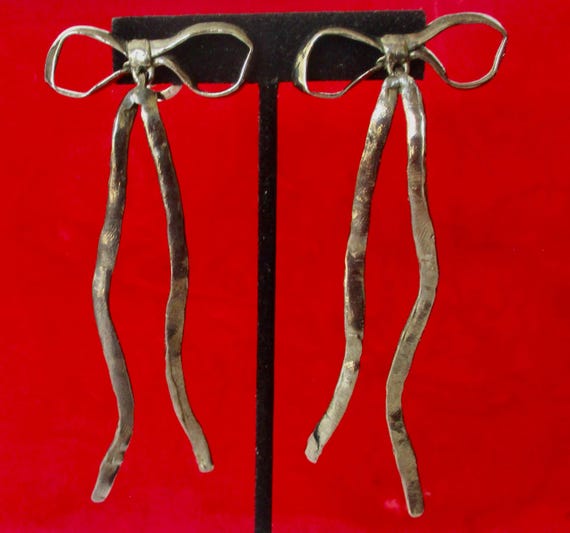 Pair of Vintage 4-Inch Gunmetal Runway Earrings From France