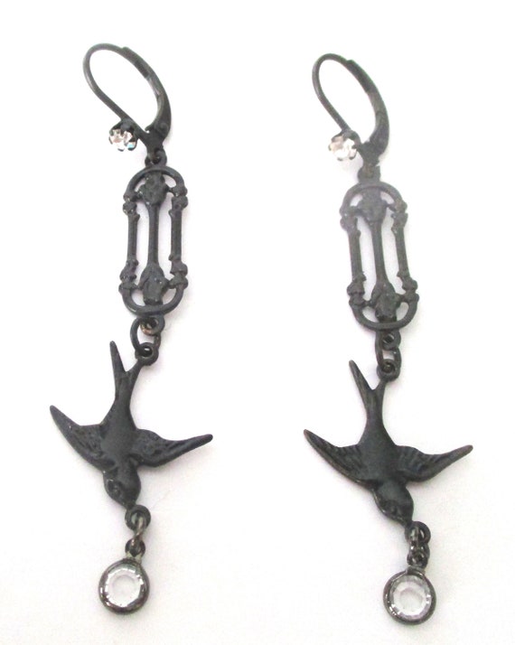 Pair of Vintage Gothic Steampunk Earrings With Sw… - image 3