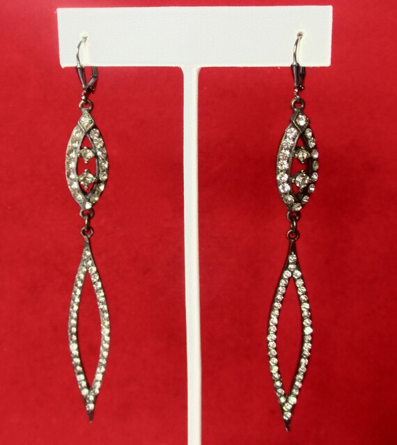 Pair of Vintage Champagne-Colored Rhinestone 4-Inch Earrings/Steampunk/Boho/Shabby Chic